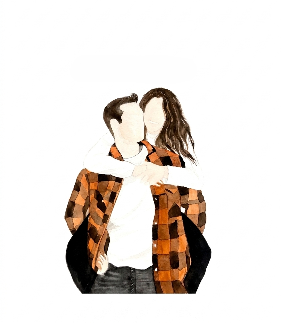 Indoor couple watercolor portrait